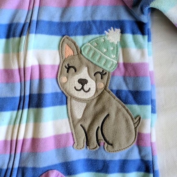 carter's striped fleece zipper footie sleeper pajamas 3 months baby girl - Picture 2 of 8